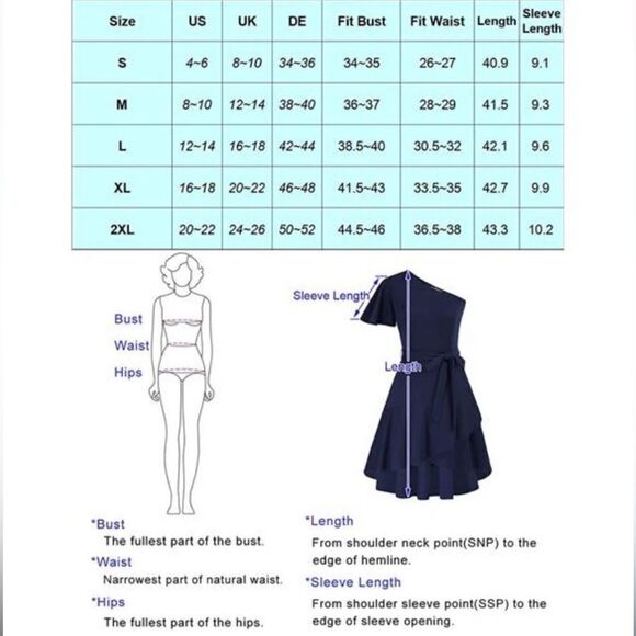 NWT  Elegant One Shoulder Cocktail Dress Ruffle Short Sleeve A Line Party Dress - Picture 14 of 14